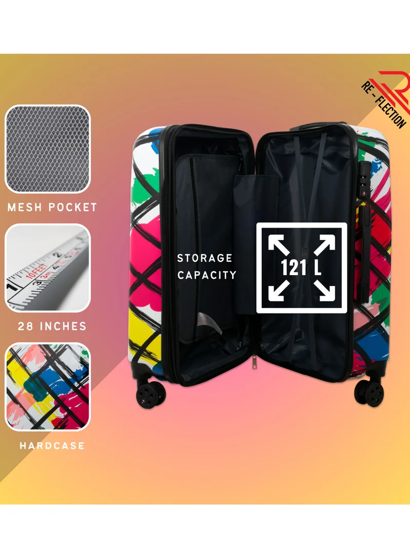 Reflection Re-flection 28 Inch ABS and Polycarbonate Suitcase, Lightweight Hard Case Abstract Print Series Travel Luggage Trolley with 121L Storage Capacity , 4 Spinner Wheels and TSA Lock, Multicolour