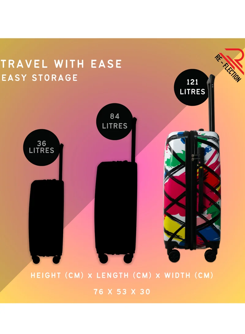 Reflection Re-flection 28 Inch ABS and Polycarbonate Suitcase, Lightweight Hard Case Abstract Print Series Travel Luggage Trolley with 121L Storage Capacity , 4 Spinner Wheels and TSA Lock, Multicolour