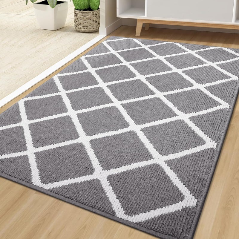 Finchitty Indoor Door Mat, Dirt Resistant and Absorbent, Low-Profile, Non-Slip, Washable Inside Floor Mats for Front Door, Back, and Entrance, 71" x 47", Grey - Image 1