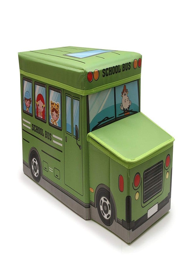 4AJ BAZAAR Foldable Storage and Toy Box - Stool Bus Shaped (Green) - Image 1