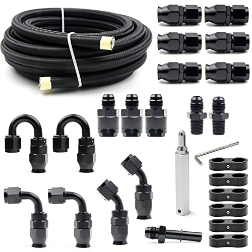 Medoon 6AN PTFE Fuel Line Kit, 5/16" Nylon Stainless Steel Braided, LS Swap EFI E85 Injection Fuel Hose Fitting 20FT - Image 1