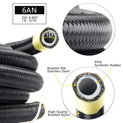 Medoon 6AN PTFE Fuel Line Kit, 5/16" Nylon Stainless Steel Braided, LS Swap EFI E85 Injection Fuel Hose Fitting 20FT - Image 3