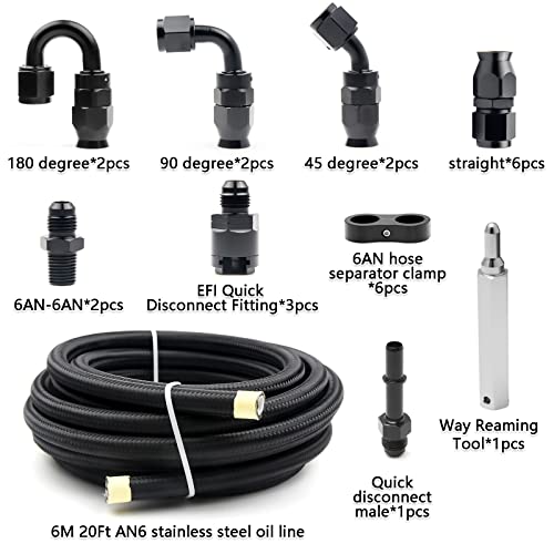 Medoon 6AN PTFE Fuel Line Kit, 5/16" Nylon Stainless Steel Braided, LS Swap EFI E85 Injection Fuel Hose Fitting 20FT - Image 2