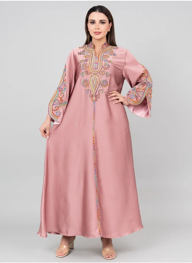 IKKXA Modern Embroidery Jalabiya IK1009 Pink