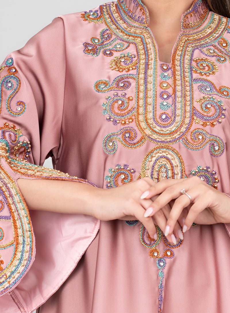 اكسا جلابية مطرزة عصرية وردي - Image 2