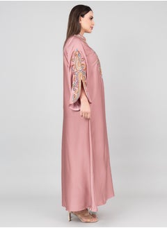 اكسا جلابية سادة مع تطريز IK1009 وردي  - Image 3