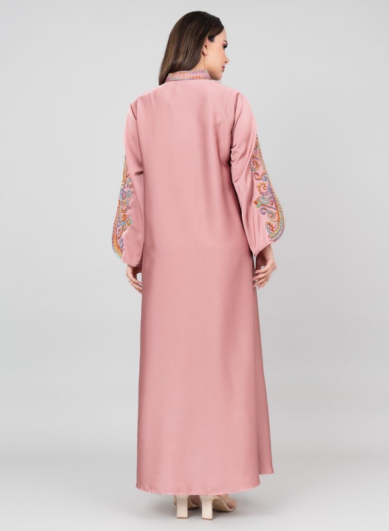 اكسا جلابية مطرزة عصرية وردي - Image 4