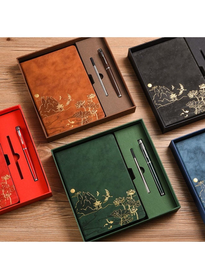 لينلي مجموعة دفتر ملاحظات وقلم مع غطاء من البولي يوريثان ودفتر ملاحظات بتصميم ملمس الجلد (أخضر) - Image 2