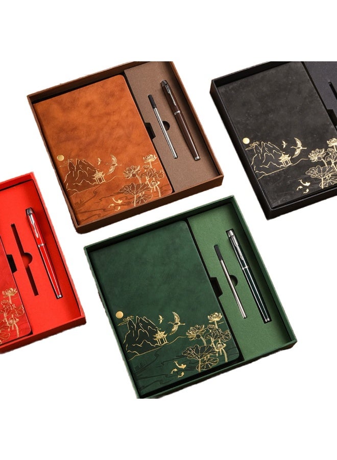 لينلي مجموعة دفتر ملاحظات وقلم مع غطاء من البولي يوريثان ودفتر ملاحظات بتصميم ملمس الجلد (أخضر) - Image 3