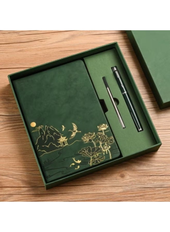 لينلي مجموعة دفتر ملاحظات وقلم مع غطاء من البولي يوريثان ودفتر ملاحظات بتصميم ملمس الجلد (أخضر) - Image 1