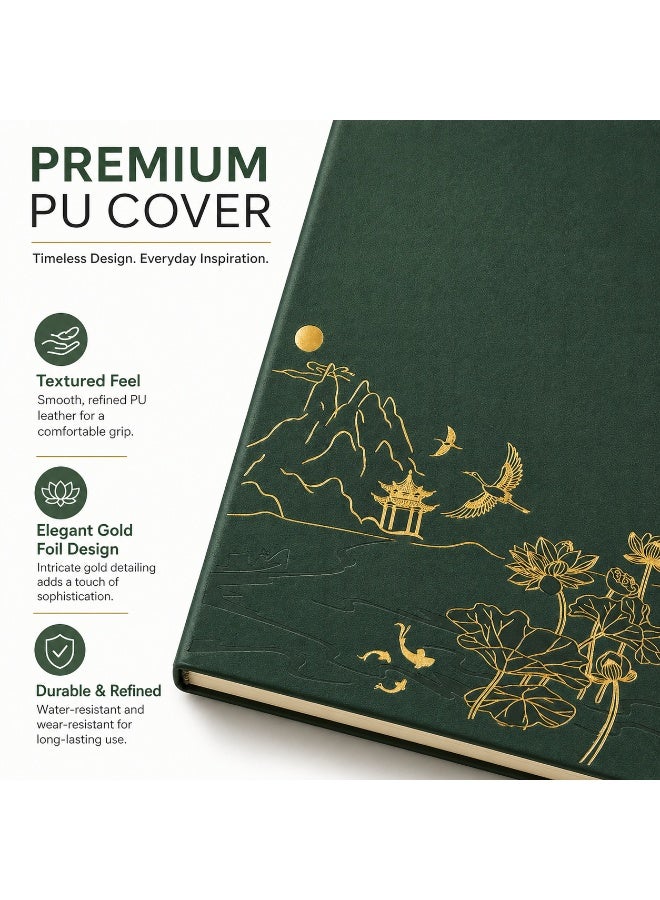 LYNLYN A5 Notebook Gift Set, Green PU Cover Journal With Matching Pen And Refill, Elegant Gold Foil Design, 100 Sheets 200 Pages, 80G Paper, Gift Box Included (21*14.6 CM) - Image 2