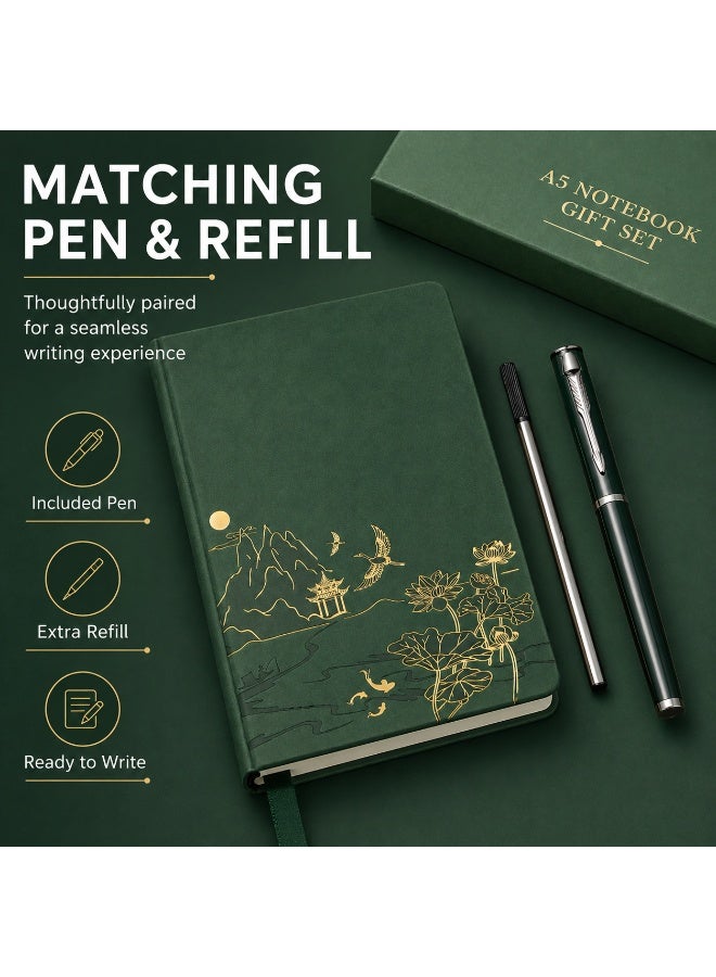 LYNLYN A5 Notebook Gift Set, Green PU Cover Journal With Matching Pen And Refill, Elegant Gold Foil Design, 100 Sheets 200 Pages, 80G Paper, Gift Box Included (21*14.6 CM) - Image 5