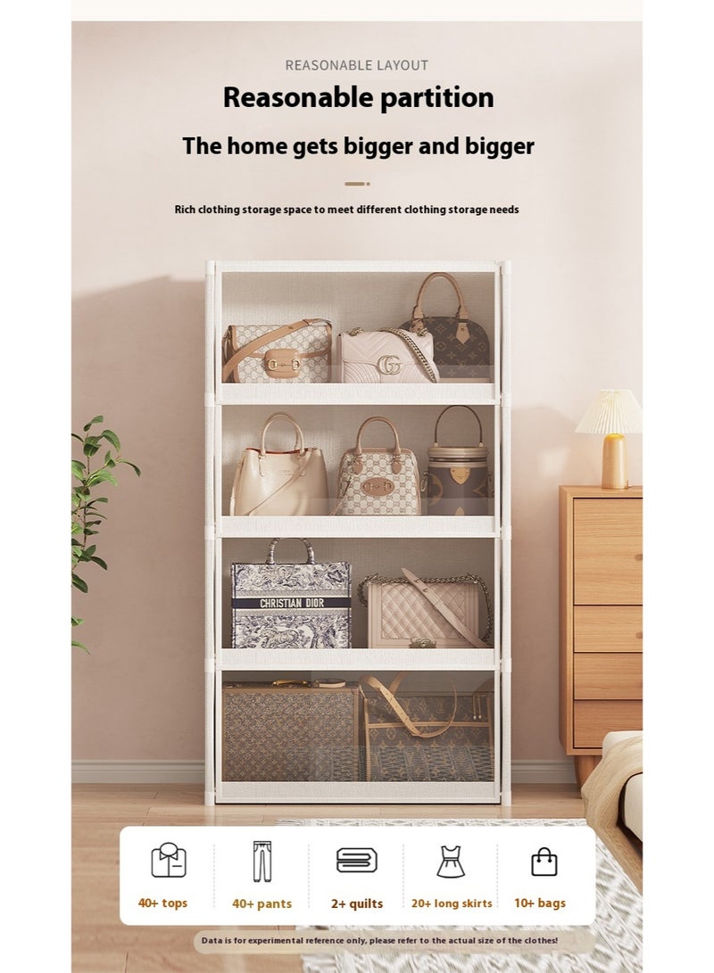 AiQi Multi-Layer Dustproof Storage Cabinet with Transparent Flip Doors | Magnetic Double-Sided Closing | Thick Non-Woven Fabric | Large Capacity Wardrobe Organizer | 3/4/5-Tier DIY Design - Image 4