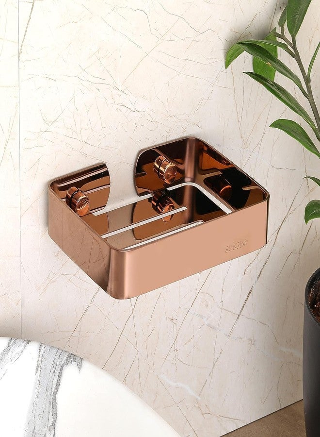 SPAZIO Stainless Steel 304 Grade Rose Gold PVD Coated Bathroom Soap Dish/Soap Holder/Soap Case/Soap Stand Bathroom Accessories for Bathroom, Shower, Kitchen Counter Top, Homes, Hotels - Pack of 1 - Image 2