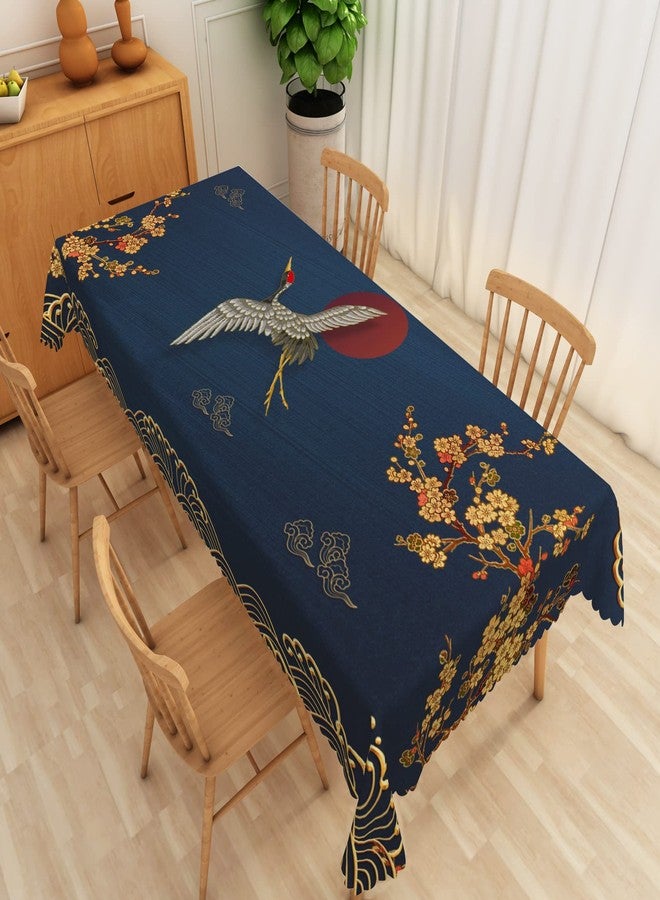 Leyiyi Japanese Crane Tablecloths Cherry Blossom Asian Oriental Heron Bird Floral Branch Cloud Table Cloth Asian Chinese Style Table Cover for Kitchen Dining Room Indoor Outdoor Home Decor 54x108inch - Image 1