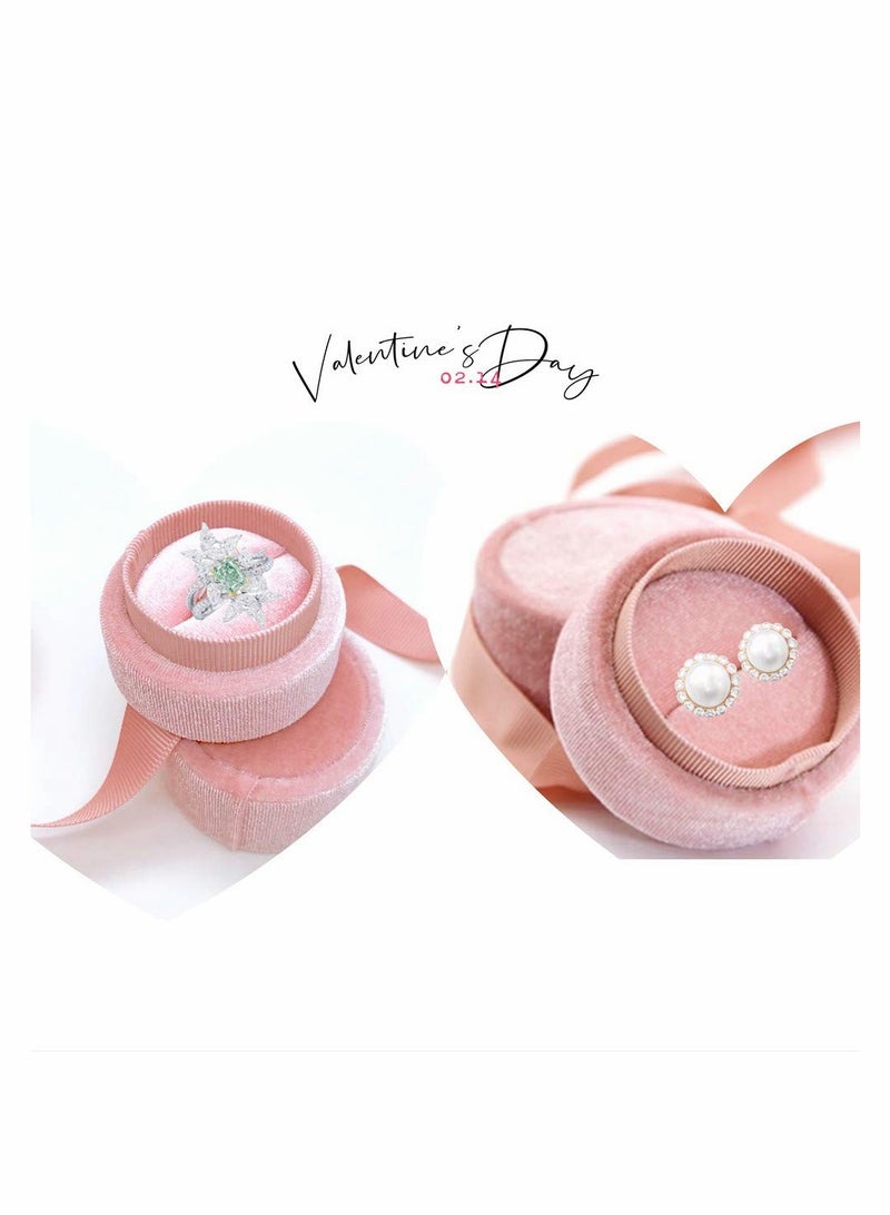 Vintage Pink Velvet Jewelry Box Set with Bowknot Design for Engagement and Wedding Gifts - Image 2