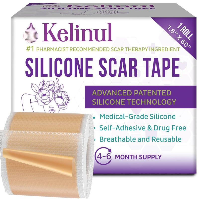 Kelinul Silicone Scar Sheets(1.6'' x 60''Roll-1.5M) - Soft Silicone Gel Scar Tape Painless Silicone Tape Roll - Reusable, Medical Grade Silicone Scar Removal Strips for C-Sectio - Image 1