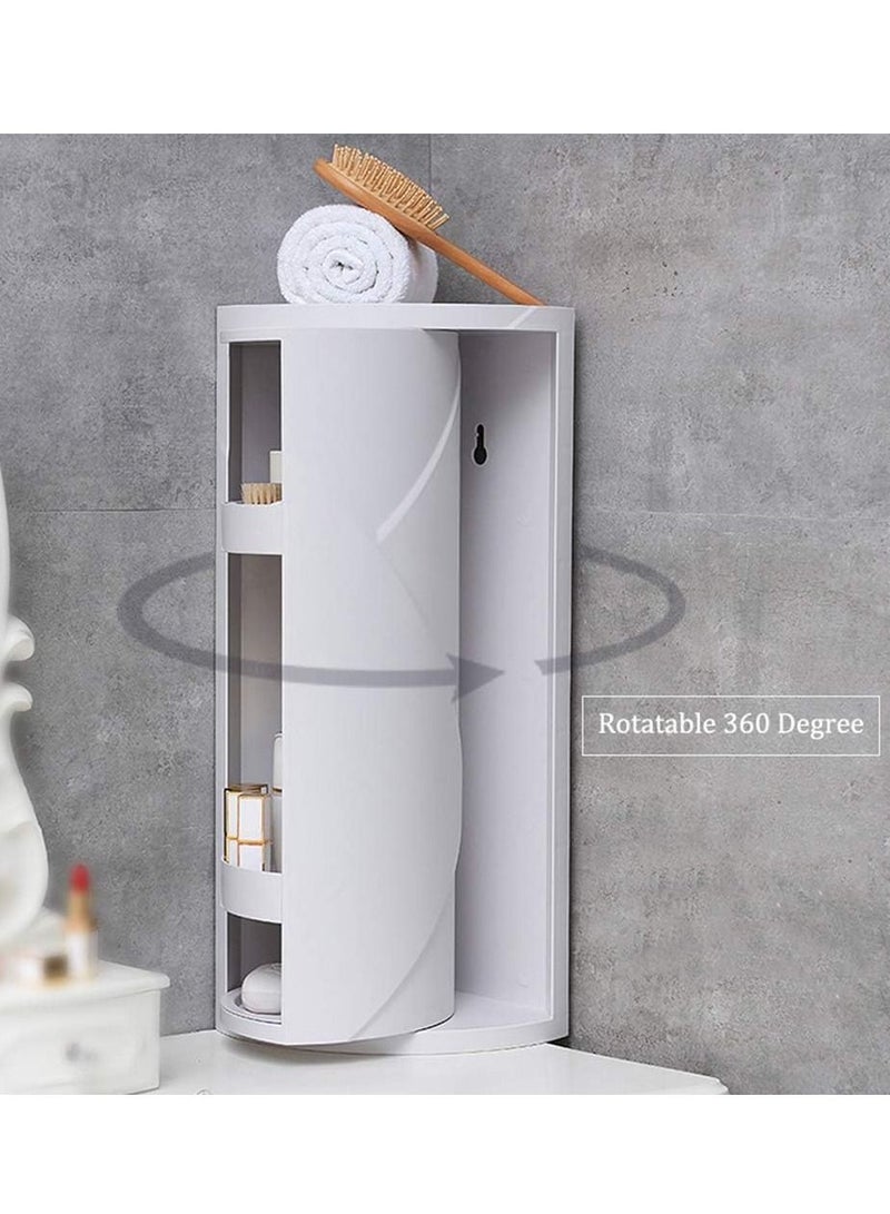 DubaiGallery 360 Rotating Corner Shelves,3 Tier Storage Cabinet Towel Holder Rack, Corner Cabinets with Doors and Shelves for Bathroom Bathtub Toilet Table (Color : White)  - Image 3