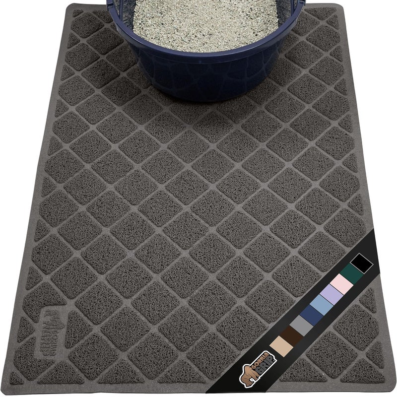 GORILLA GRIP Cat Litter Box Mat, 35x23, Water Resistant Kitty Litter Trapping Mat, Textured Backing, Easy to Clean, Less Waste and Clean Floors, Kitten Supplies for Indoor Cats, Soft on Paws Dark Gray - Image 1