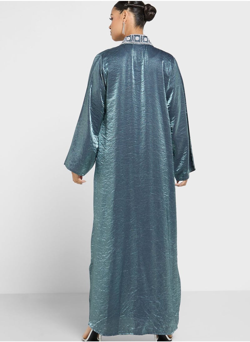 hayas closet - Embellished Patterned Neck Abaya - Image 1