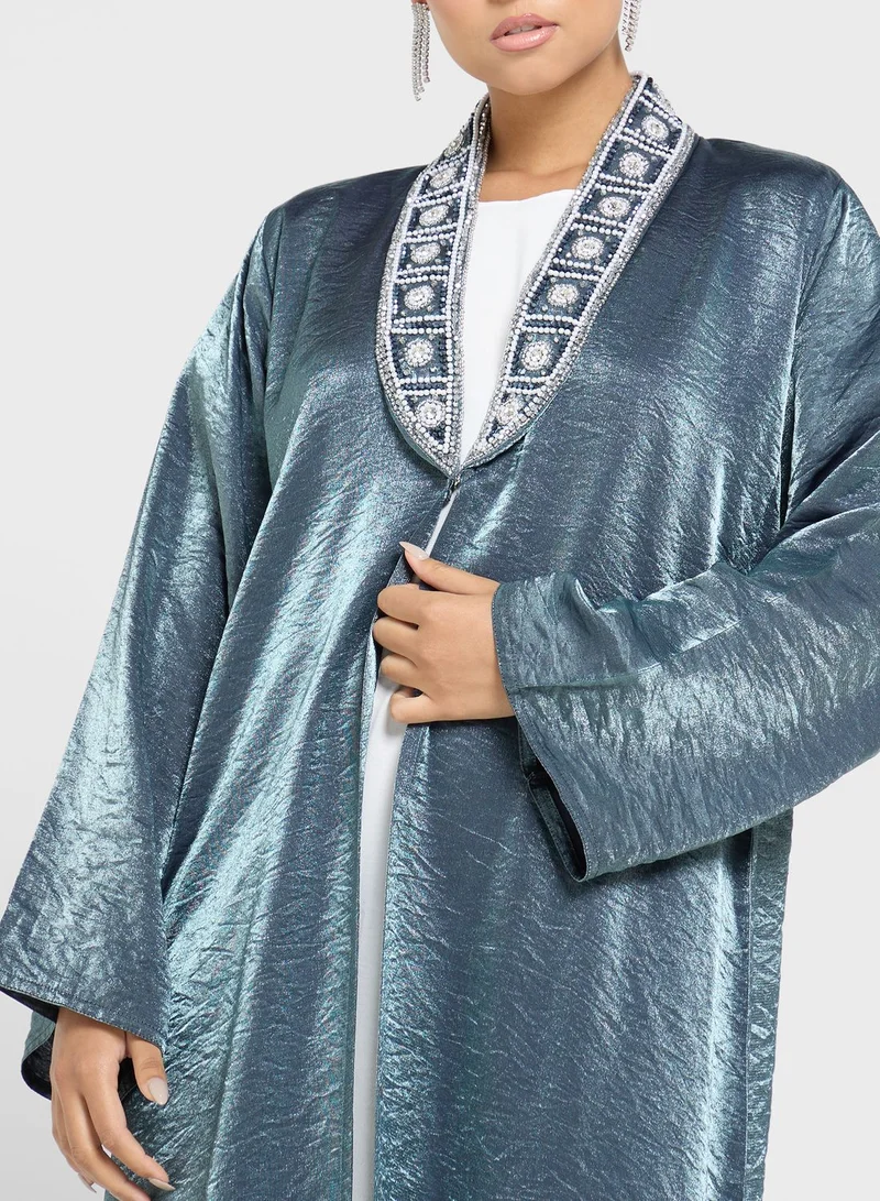 hayas closet Embellished Patterned Neck Abaya