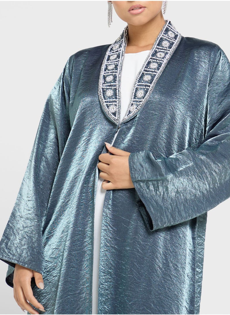 hayas closet - Embellished Patterned Neck Abaya - Image 1