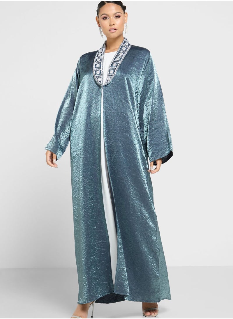 hayas closet - Embellished Patterned Neck Abaya - Image 1