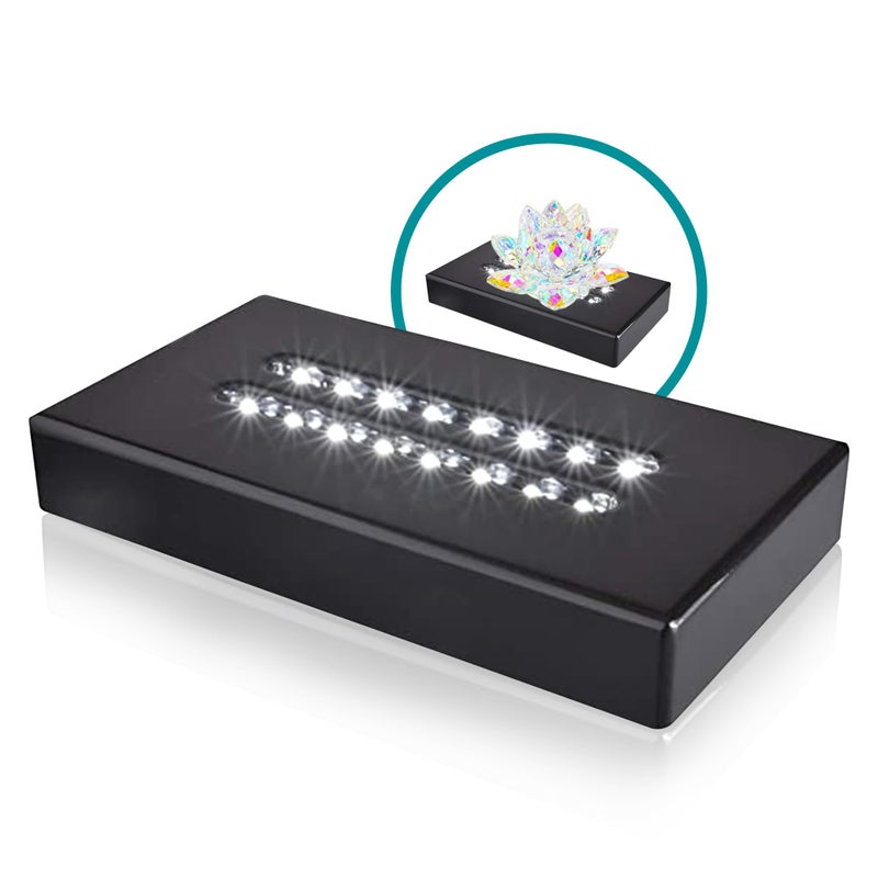 ASENTE 16 LED White Light Base for Glass Art  Illuminated Display Base for Crystal Glass Art and Crystal Cube Base  Rectangular Satin Matte Black  ACUSB Adapter Powered  65x 35x 1 Black
