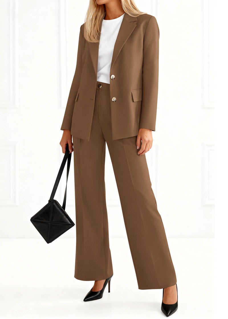 KIRUNDO Womens Suits 2 Piece Set Business Casual Blazer Jacket Wide Leg Dress Pants Suits Professional Work Office Outfits(Brown, Medium) - Image 2