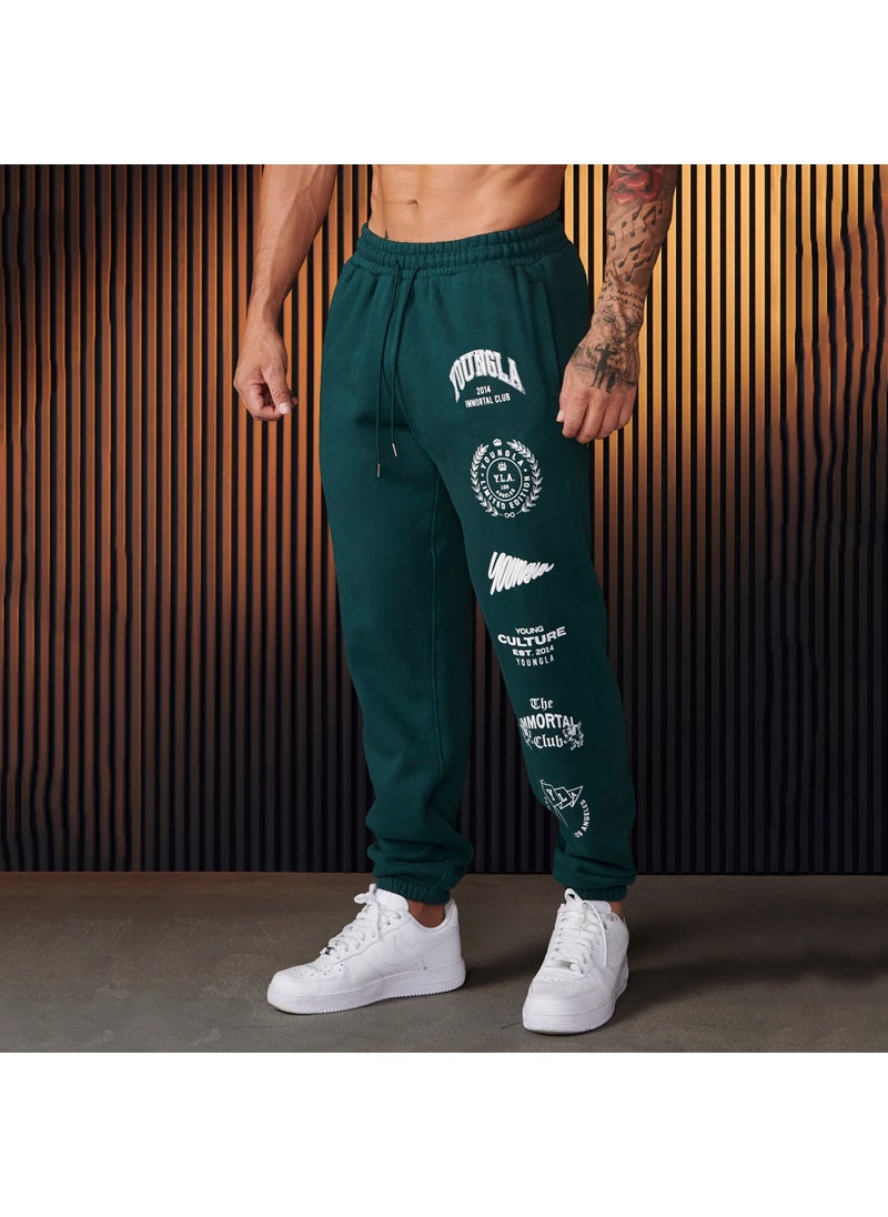 Generic - YOUNGLA Mens Joggers Cotton Printed Tapered Sweatpants Black - Image 1