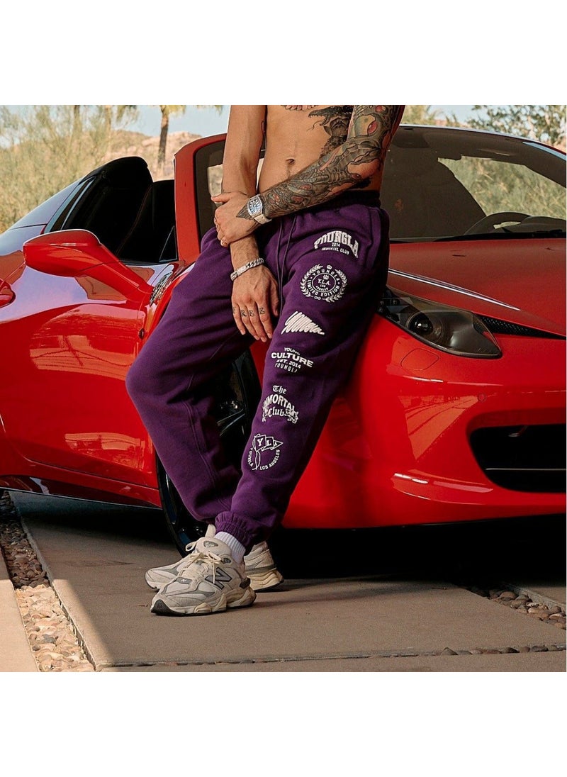 Generic - YOUNGLA Mens Joggers Cotton Printed Tapered Sweatpants Black - Image 1