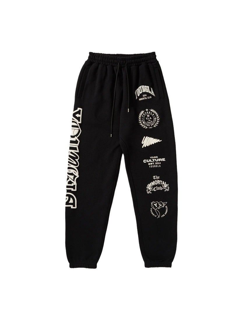 Generic - YOUNGLA Mens Joggers Cotton Printed Tapered Sweatpants Black - Image 1
