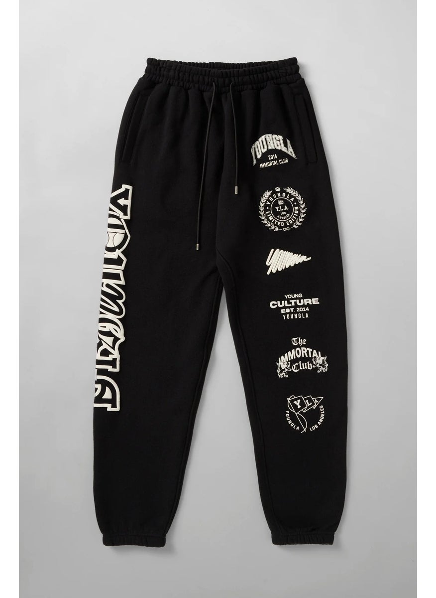 Generic - YOUNGLA Mens Joggers Cotton Printed Tapered Sweatpants Black - Image 1