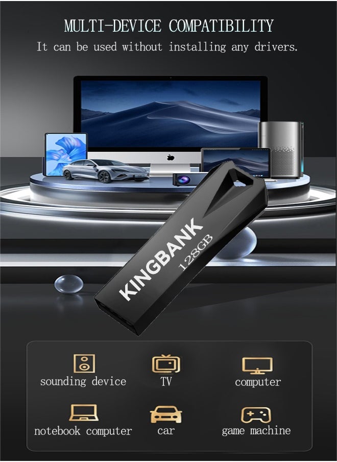 KINGBANK 128G USB3.0 Flash Drive, High-Speed ​​Storage, 40MBps Read, 30MBps Write, Compatible with Audio, Computers, TVs, Laptops, Game Consoles, Cars (128GB, Black)  - Image 5