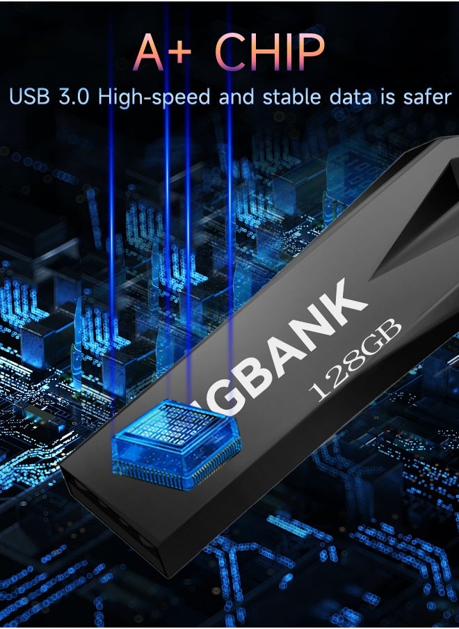 KINGBANK 128G USB3.0 Flash Drive, High-Speed ​​Storage, 40MBps Read, 30MBps Write, Compatible with Audio, Computers, TVs, Laptops, Game Consoles, Cars (128GB, Black)  - Image 4