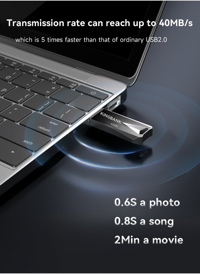 KINGBANK 128G USB3.0 Flash Drive, High-Speed ​​Storage, 40MBps Read, 30MBps Write, Compatible with Audio, Computers, TVs, Laptops, Game Consoles, Cars (128GB, Black)  - Image 2