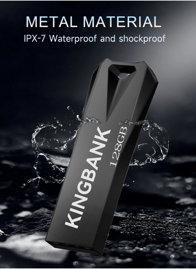 KINGBANK - 128G USB3.0 Flash Drive, High-Speed ​​Storage, 40MBps Read, 30MBps Write, Compatible with Audio, Computers, TVs, Laptops, Game Consoles, Cars (128GB, Black) - Image 1