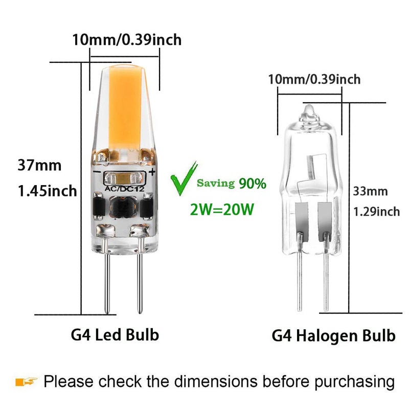 TAIYALOO مصباح LED G4 2 واط يعادل 20 واط نوع T3 JC قاعدة بي-بين G4 مصباح هالوجين، AC/DC 12V أبيض دافئ 3000K مصباح G4 للإضاءة تحت الخزائن، الأضواء السقفية، RV، القوارب، إضاءة المناظر الخارجية (10 عبوة) - Image 2