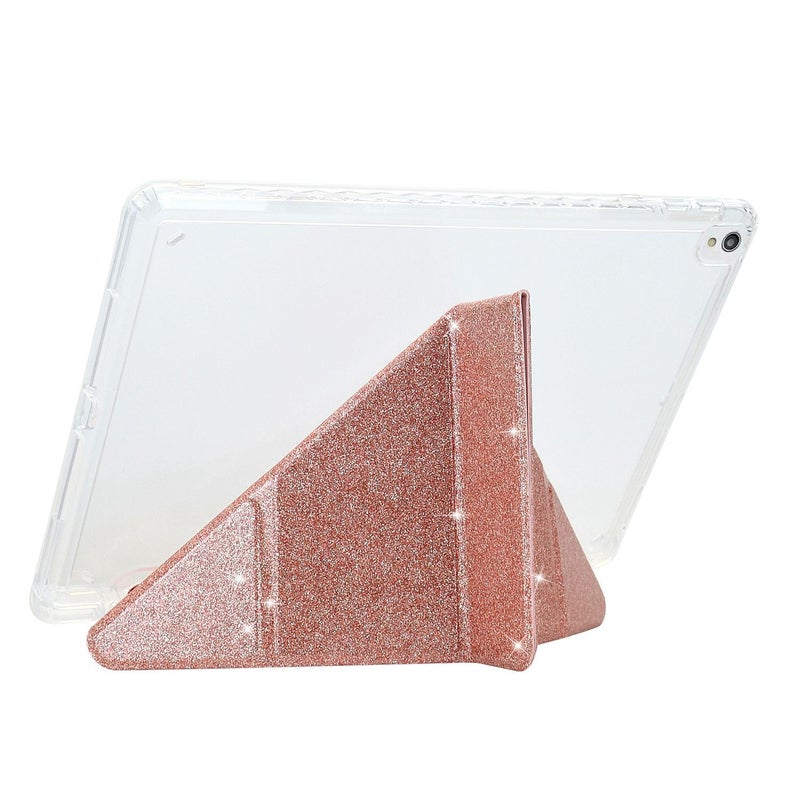 For Ipad 10.2 2021 / Air 10.5 Y-Fold Clear Acrylic Glitter Smart Leather Tablet Case(Rose Gold) - Image 5