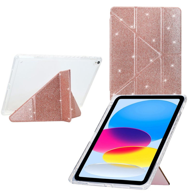 For Ipad 10.2 2021 / Air 10.5 Y-Fold Clear Acrylic Glitter Smart Leather Tablet Case(Rose Gold) - Image 1