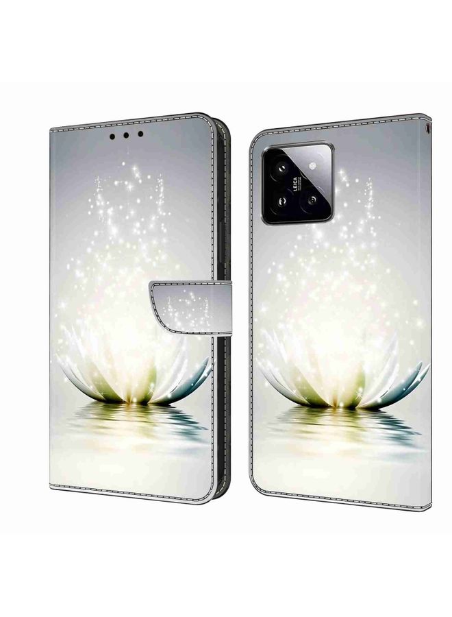 HuHa Case Cover For Xiaomi 14 Pro Crystal 3D Shockproof Protective Leather Phone Case Light Lotus 