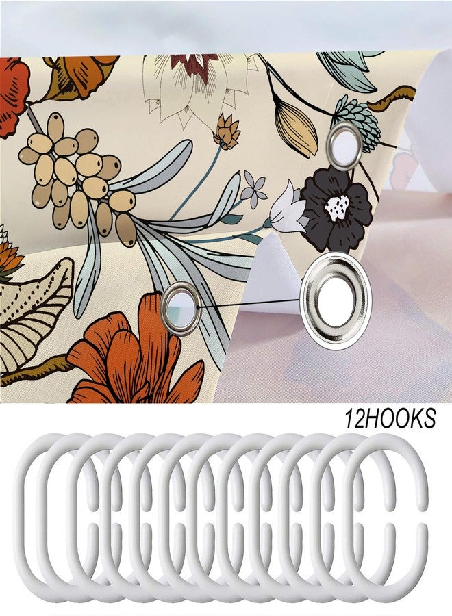 Miyotaa Flower Shower Curtain Set 60Wx71H Inches Vintage Retro Burnt Orange Blossom Botanical Plant Polyester Waterproof Cloth Bathroom Curtain with 12 Hooks - Image 4