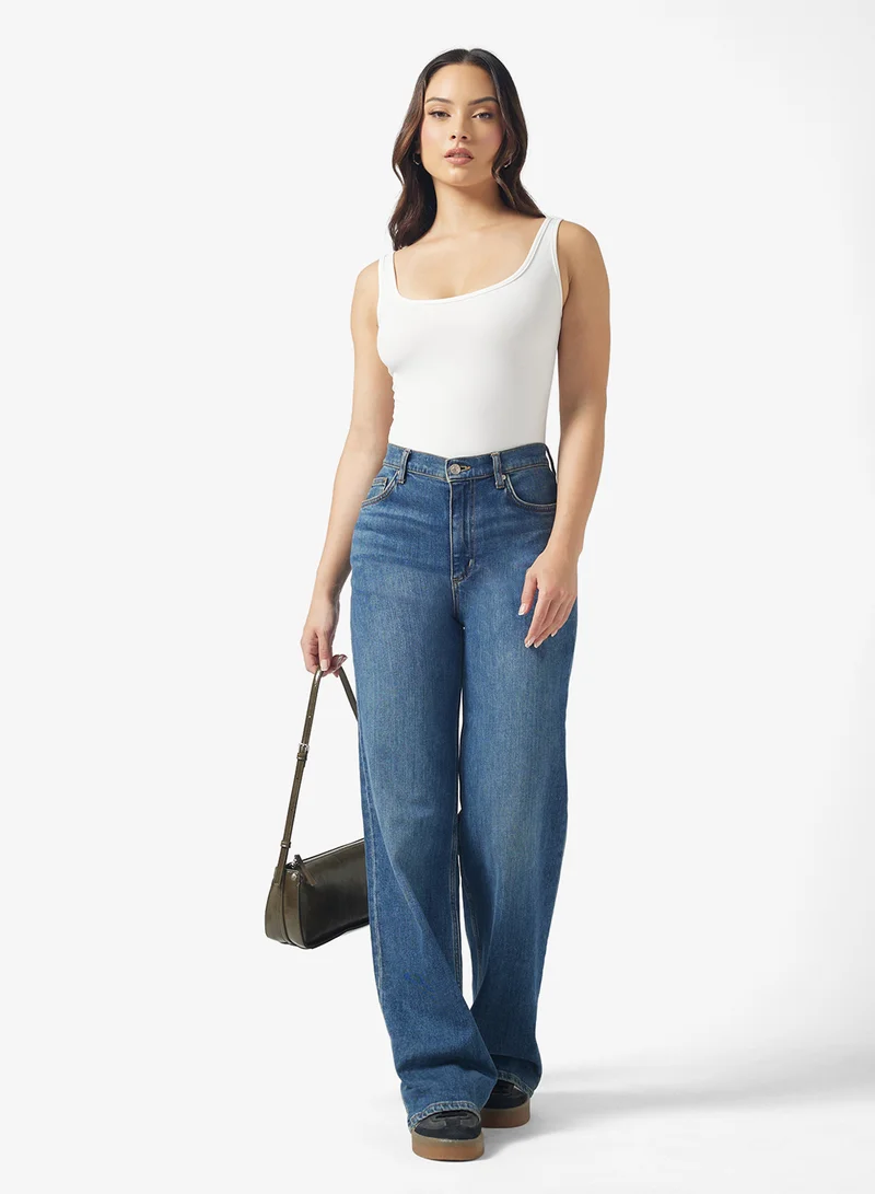 جينجر بيسيكس Sleeveless Square Neck Polyamide Bodysuit
