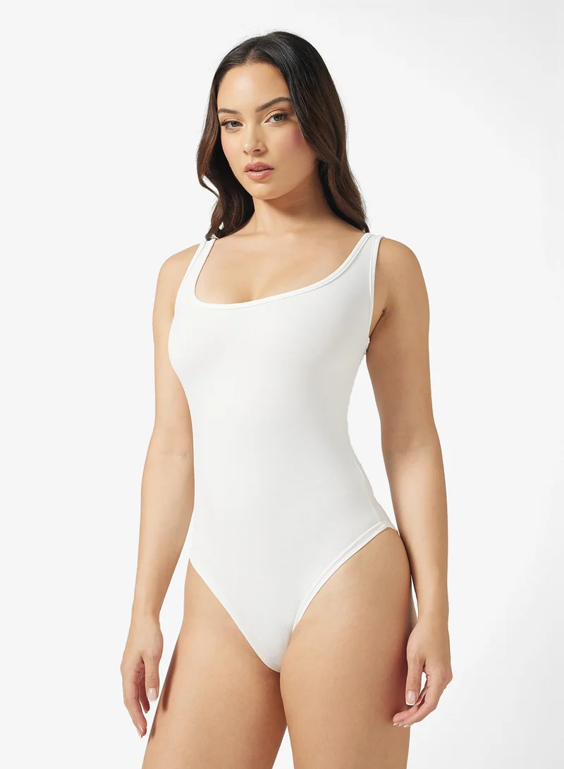 Ginger Basics Sleeveless Square Neck Polyamide Bodysuit