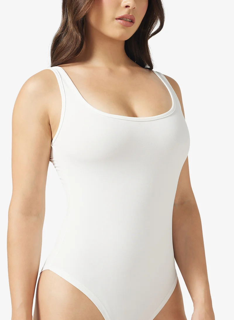 جينجر بيسيكس Sleeveless Square Neck Polyamide Bodysuit