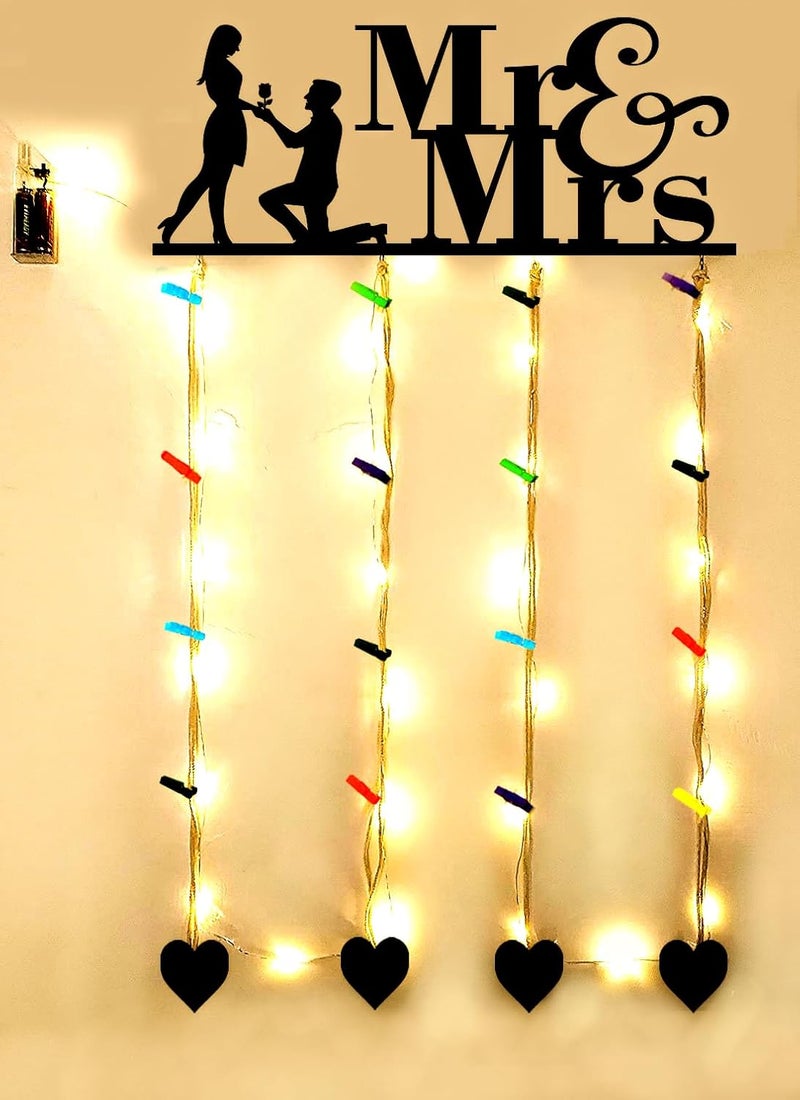 Khush Enterprise Khush Its Amazing Home Decor Wood Mr And Mrs And Heart With LED Light Hanging Photo Display DIY Picture Photo Frame Collage Set Includes Multi colour Clips - Image 2