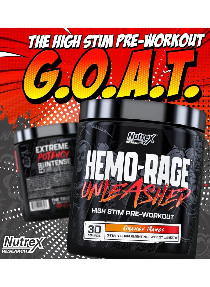Nutrex Research - Hemo-Rage Unleashed Extreme High Stim Pre Workout Powder 180.7g Orange Mango 30 Servings - Image 1
