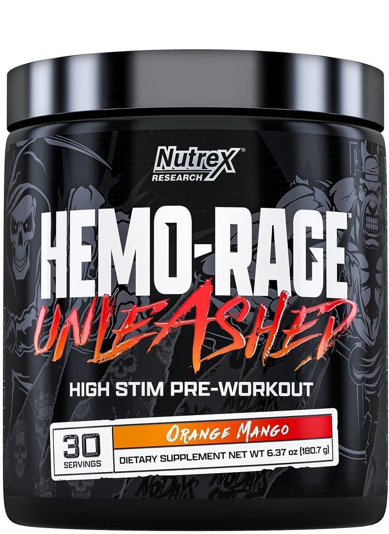 Nutrex Research - Hemo-Rage Unleashed Extreme High Stim Pre Workout Powder 180.7g Orange Mango 30 Servings - Image 1