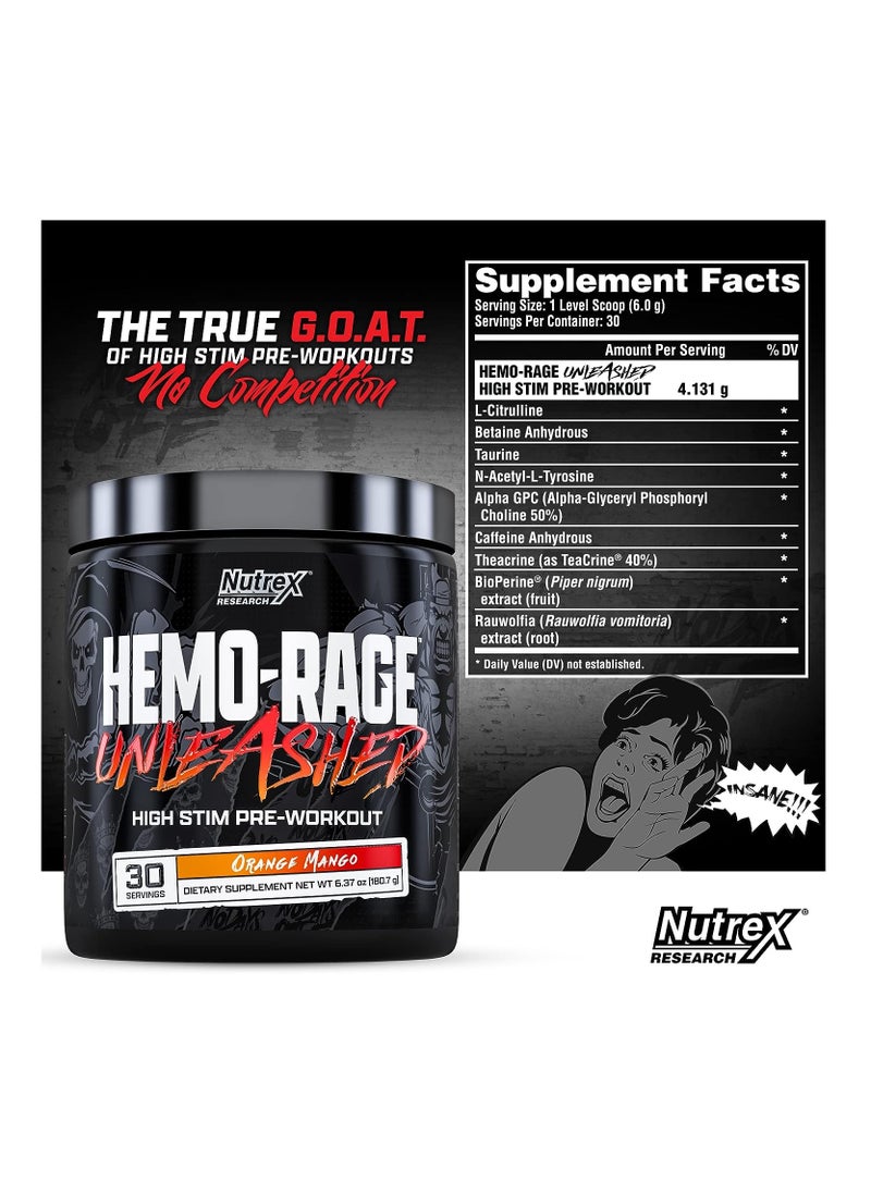 Nutrex Research - Hemo-Rage Unleashed Extreme High Stim Pre Workout Powder 180.7g Orange Mango 30 Servings - Image 1