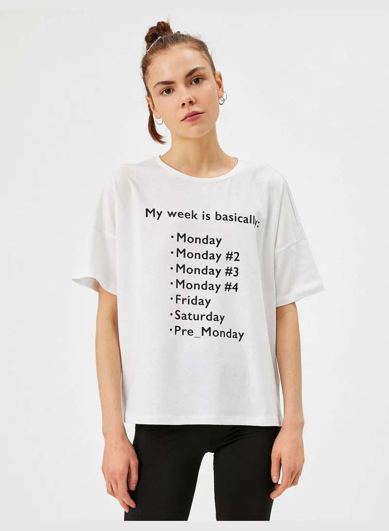 KOTON Letter Printed T-Shirt Crew Neck Cotton